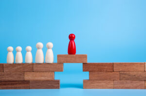 A red pawn stands between two sides, showing leadership stability